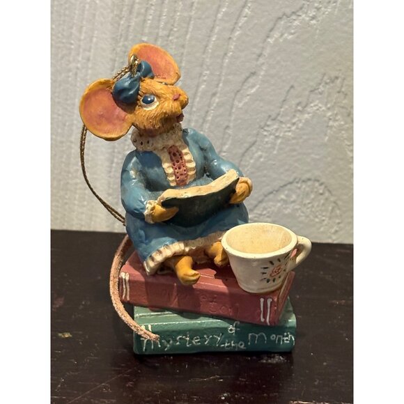 Kurt Adler Vintage Mouse Mystery Of The Month Blue Dress Ornament Librarian - Picture 2 of 6